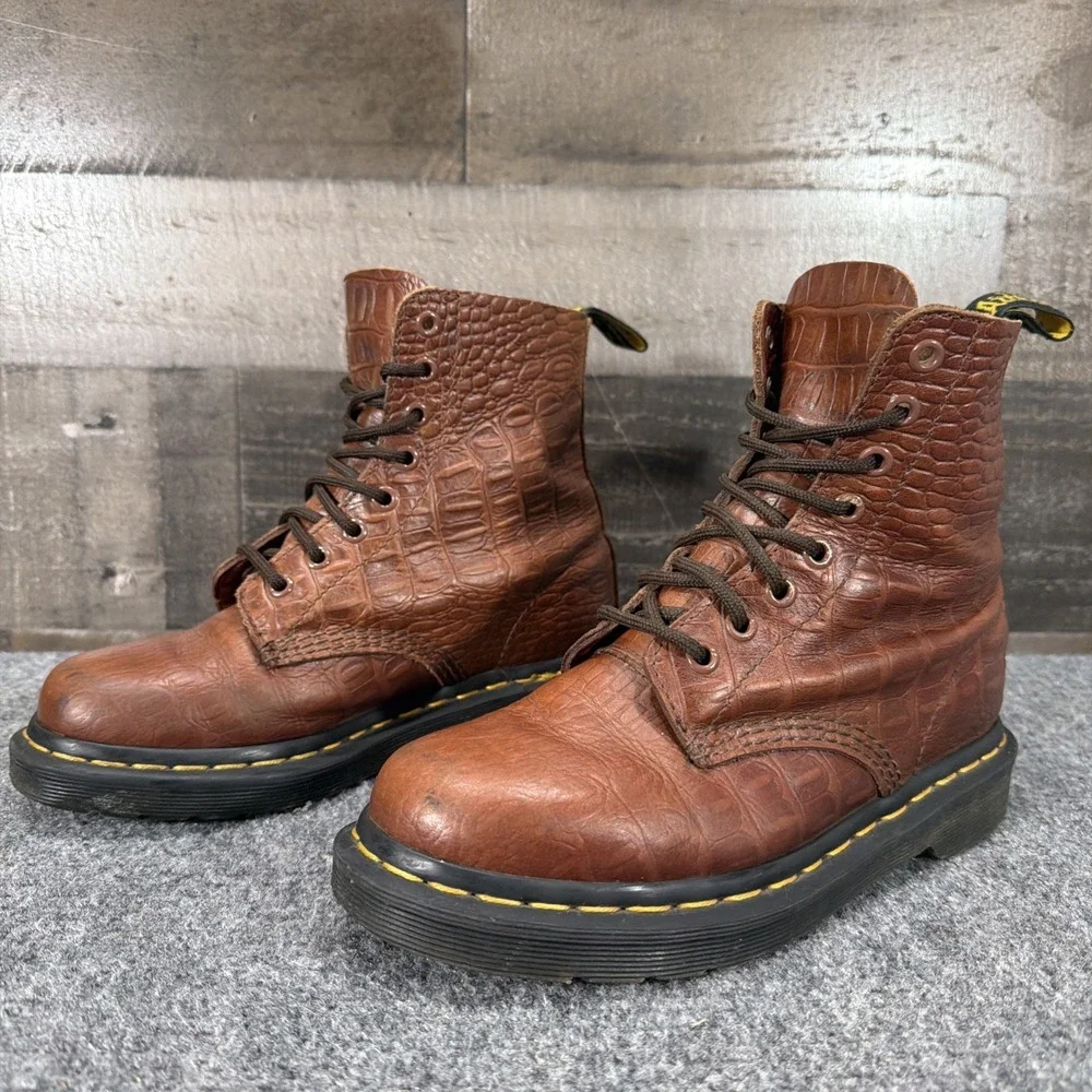Dr Martens 1460 Pascal Croc Boots Brown Leather 8 Eye Combat US 6 EU 37